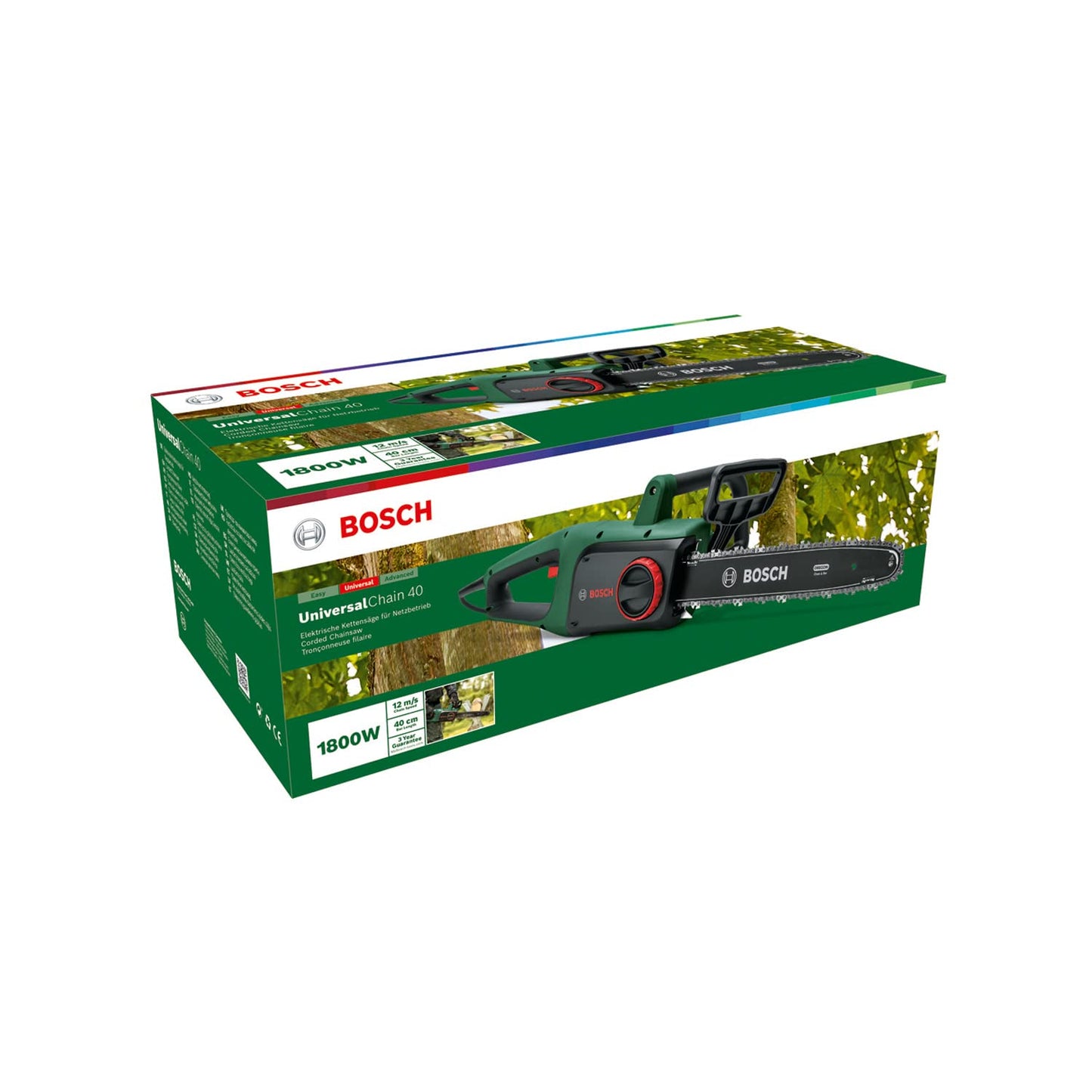 Bosch Home And Garden Motosega Elettrosega Universalchain 40, 1800 W, Velocità Catena 12 M Per S, Con Olio Per Motosega Incluso, Confezione In Cartone, Edizione Amazon, Verde, 4.3 Kg