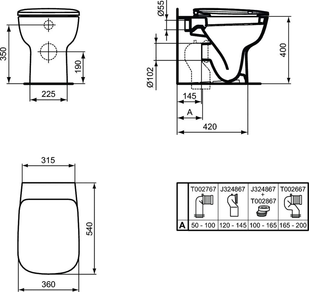 IDEAL STANDARD ESEDRA vaso a pavimento filo parete con sedile normale serie E T300801 - Bianco, Con sedile slim normale