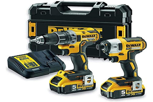 DEWALT - Kit 2 utensili con trapano compatto DCD791 e cacciavite a urti DCF887, XR 18V, 5Ah - DCK268P2T-QW - Wireless - 3 velocità - Per metallo, cemento e legno