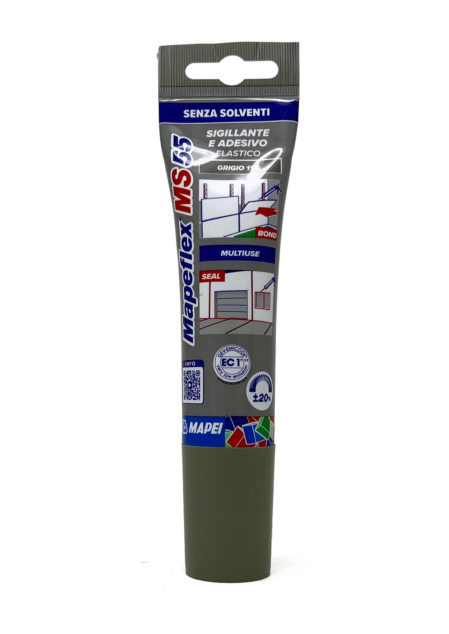 Mapei MAPEFLEX MS 55 Adesivo e Sigillante 113 GRIGIO CEMENTO | ibrido, verniciabile, alto modulo elastico | per interni ed esterni, anche su fondi umidi e bagnati | tubetto con beccuccio 100 ml.