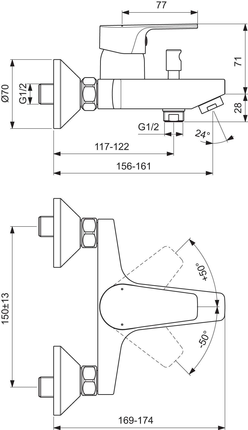 Ideal Standard - Esla Miscelatore Monocomando esterno per vasca/doccia, Cromato