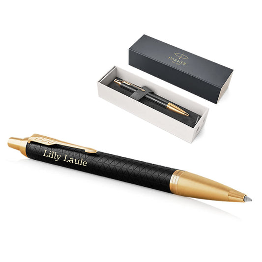 PARKER Im Premium Penna a Sfera Con Incisione Premium Matita Scatola Regalo Blu Inchiostro Nobile Personalizzato Regalo Nome Incisione Anniversario Compleanno (Nero/Oro G.C