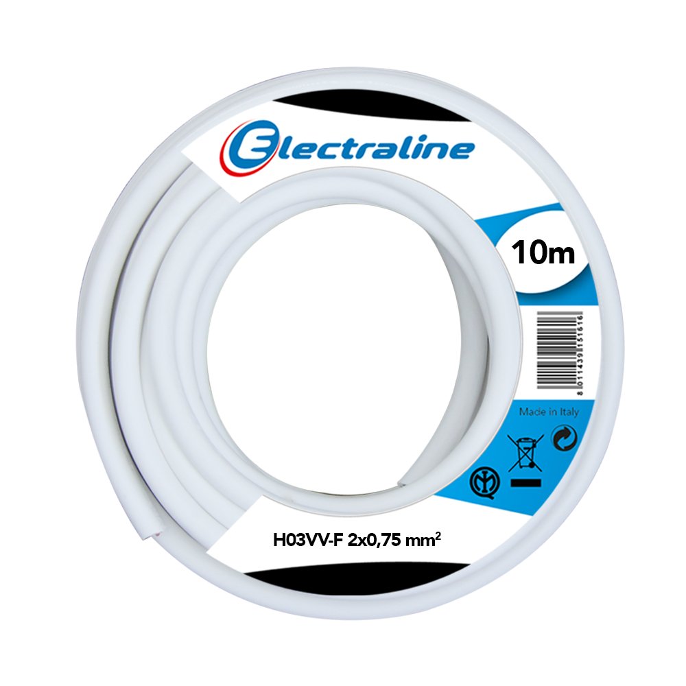 Electraline 11181 Cavo per prolunghe ed elettrodomestici H03VV-F Sezione 2x0,75 mm² - 10 mt - bianco