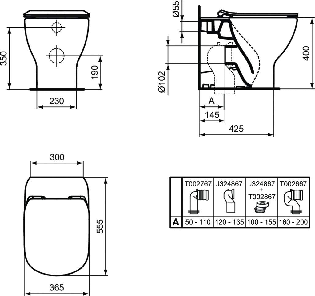 Ideal Standard - Tesi, WC a terra filo parete universale Aquablade, Copriwater sottile con chiusura normale, Bianco