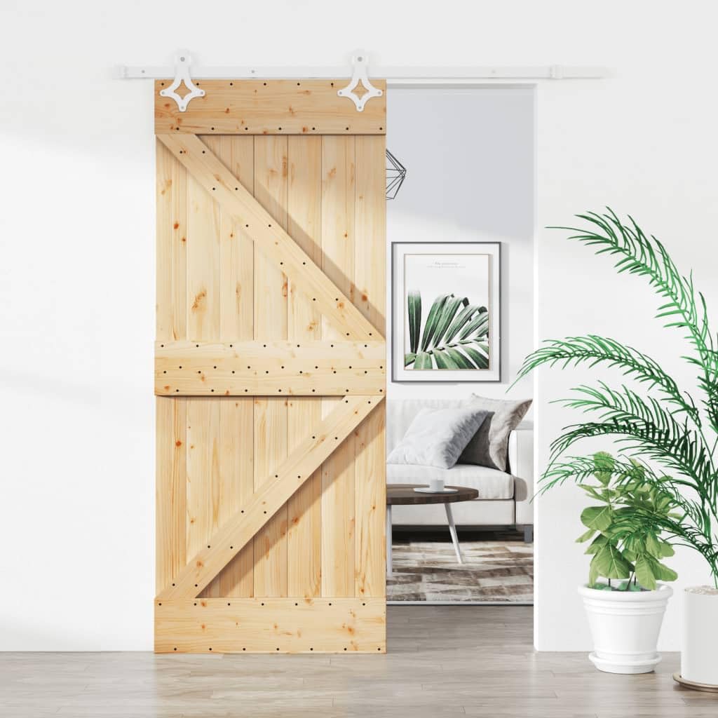 vidaXL Porta Scorrevole con Set Hardware 85x210 cm Legno Massello Pino, porta per granaio, porta, porta per fienile in legno, porta per fienile