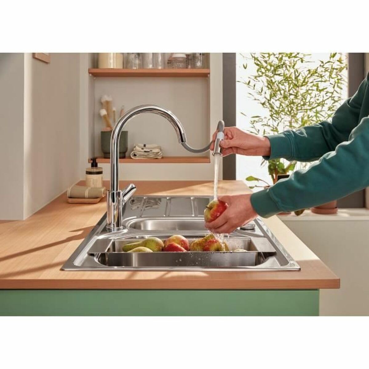 GROHE Start Edge - Rubinetto da cucina con beccuccio alto rimovibile, forma C, girevole a 360°, installazione QuickFix, limitatore di flusso ecologico), cromato, 30550000