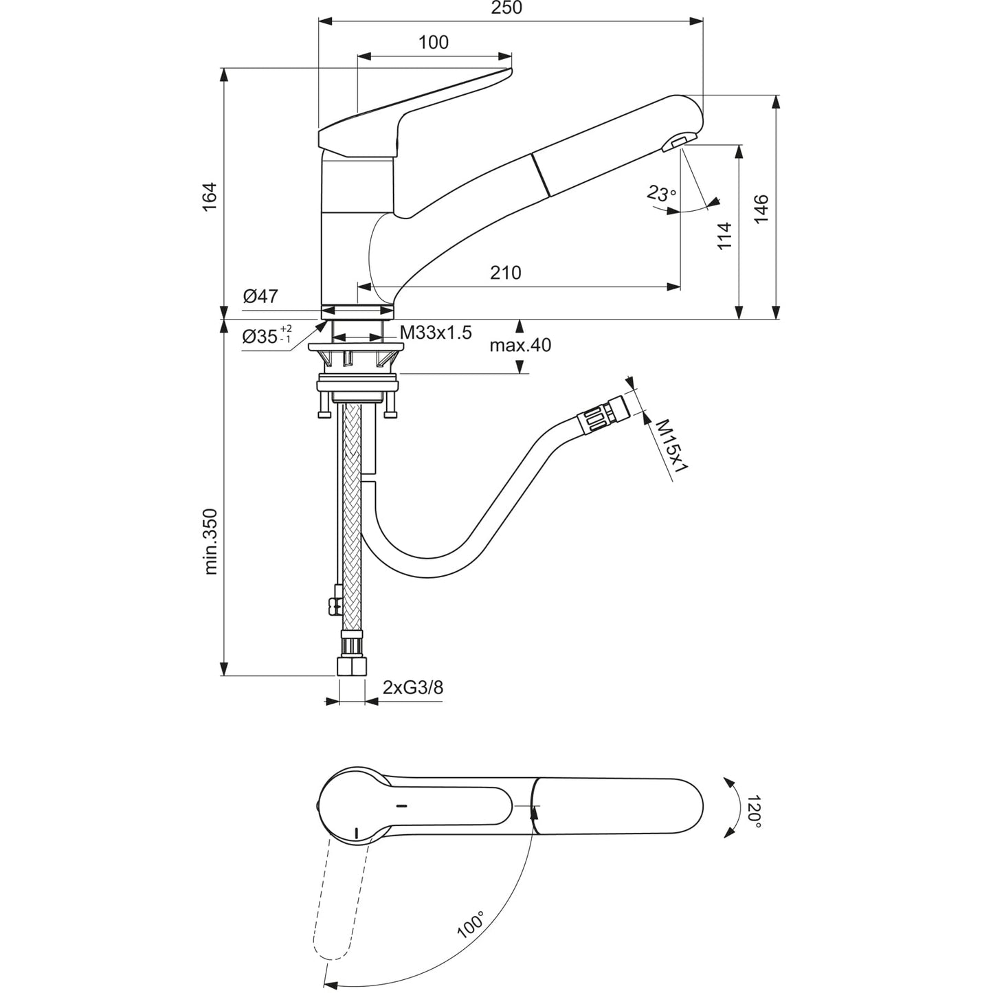 Ideal Standard BC143AA Ceraflex Miscelatore Cucina monocomando da appoggio su lavello, doccetta orientabile ed estraibile, cromato