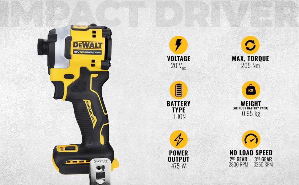 Dewalt Dcf850N-Xj 18V Xr Avvitatore a Percussione Compatto Senza Spazzole, Unità Nuda