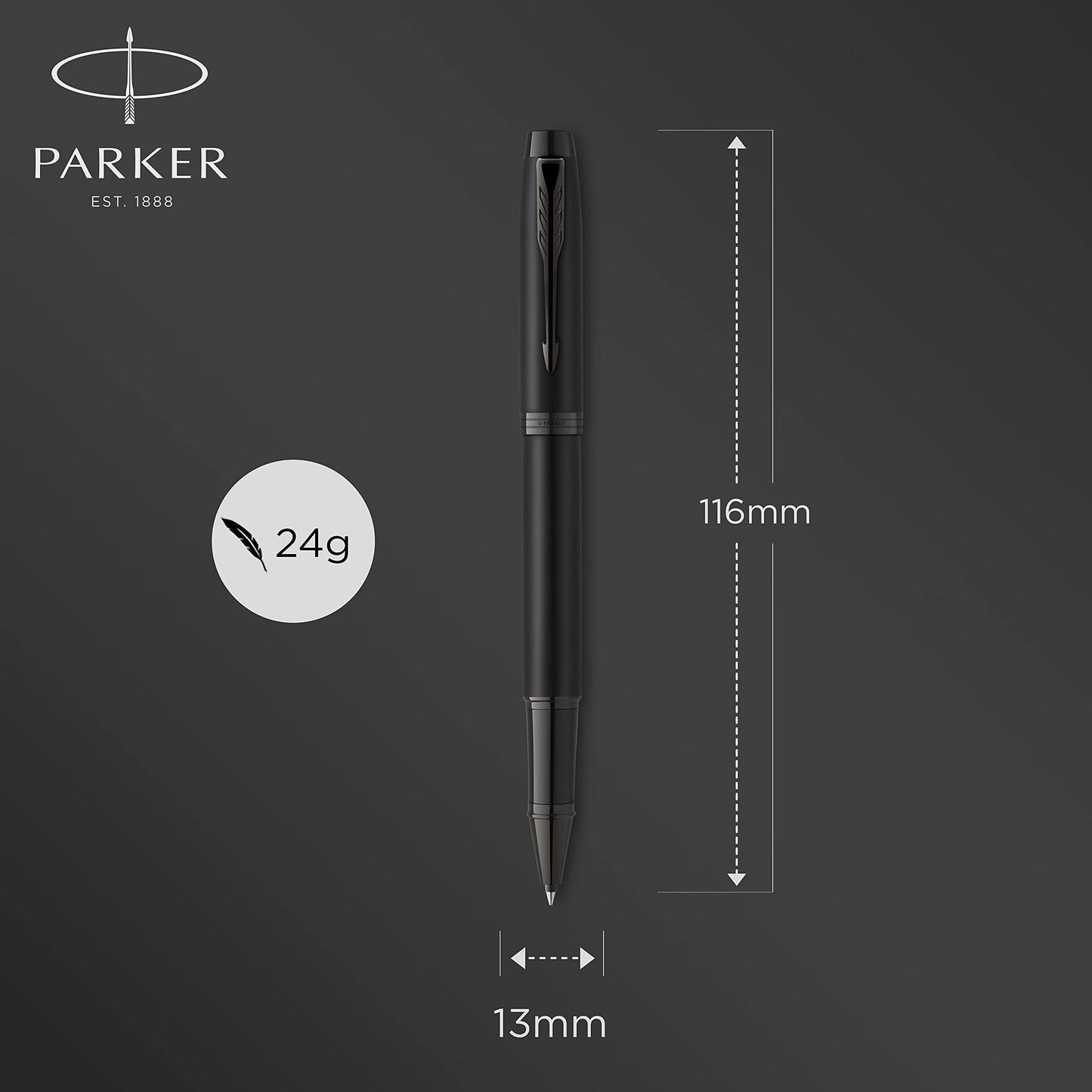 PARKER IM penna roller | Nero opaco con finiture nere | Punta fine con ricarica di inchiostro nero | Confezione regalo & ricarica per penna roller, punta media, nero, confezione da 2