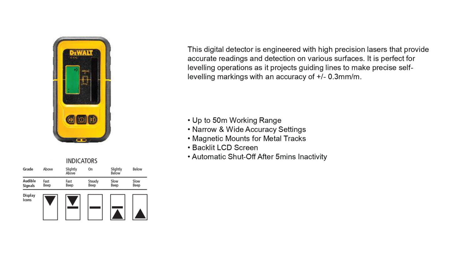 DEWALT DE0892 - Ricevitore/Rilevatore Laser, per DW088 e DW089, 50 metri portata, maneggevolezza, custodia resistant all'umidità e agli schizzi, display LCD