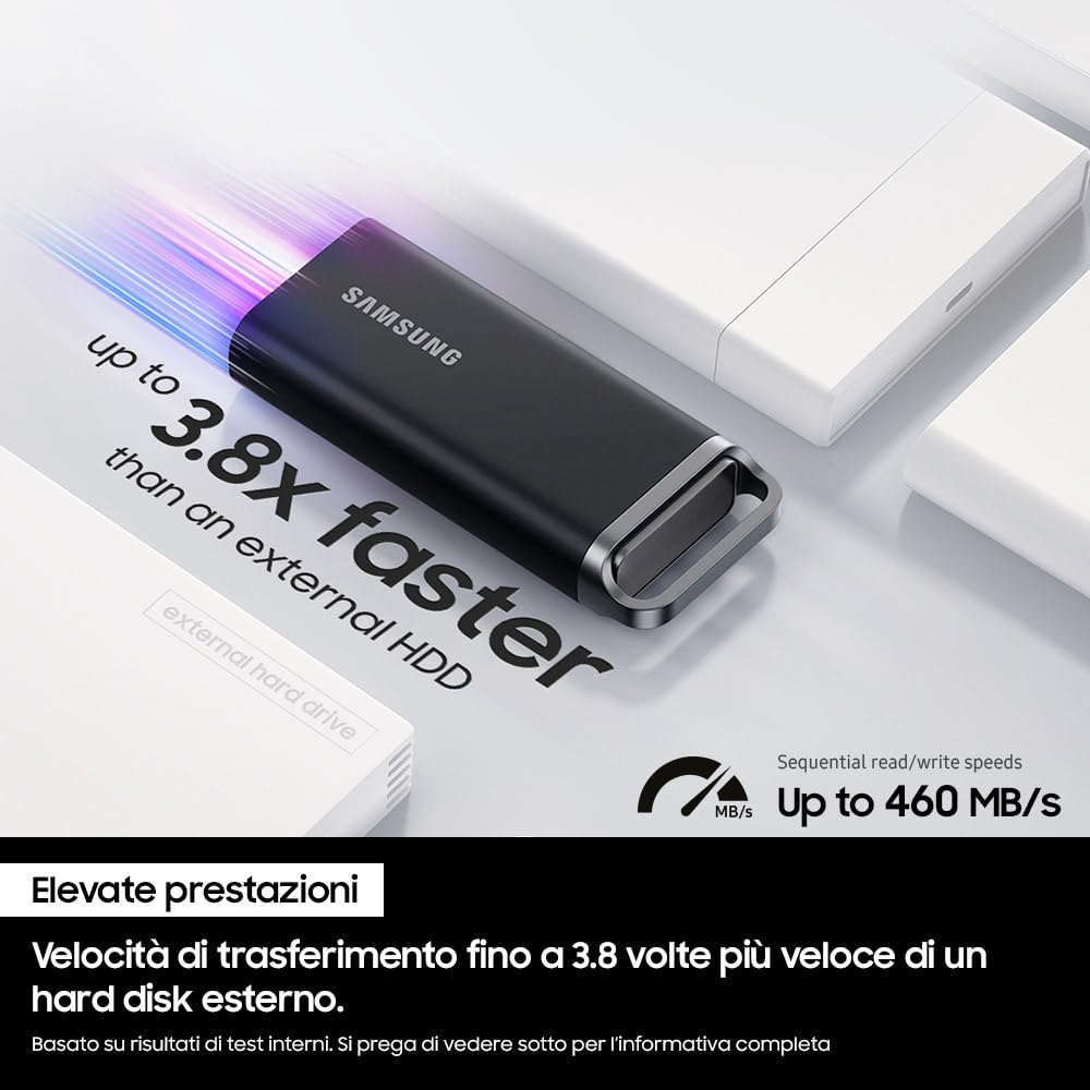 Samsung Memorie T5 EVO MU-PH4T0S SSD Esterno Portatile da 4TB, USB 3.2 Gen 1, 5 Gbps, Nero