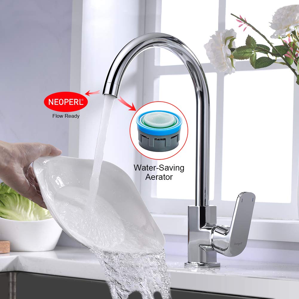 Ibergrif M14020-Roll, Rubinetto da cucina con beccuccio di comfort, miscelatore monocomando per lavabo, cromato