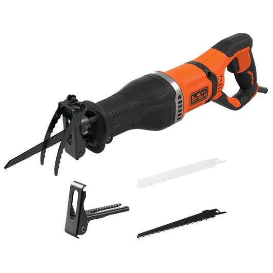 BLACK+DECKER SEGA A GATTUCCIO A FILO 750W Velocità variabile 0-2800 corse/min; Lunghezza corsa lama 20mm. In dotazione: 2 lame (1x legno, 1x metallo) BES301-QS