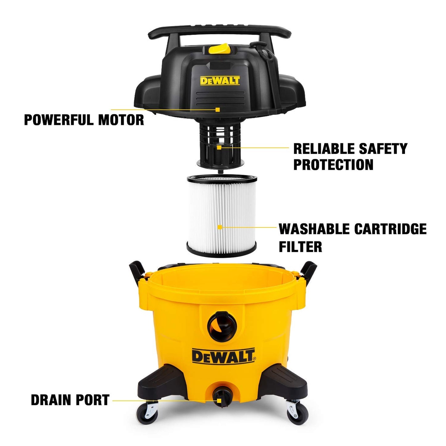 DeWALT EUDXV34P Aspirapolvere a Umido e Secco da 34 l, Poliestere, Giallo