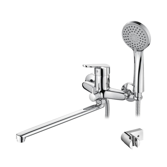 Ibergrif M13150 Rubinetto Miscelatore per Vasca da Bagno con 3 Modalità Sistema Doccia a Pioggia con Flessibile Doccia 180 cm e Bocchetta Allunga (40 cm) Rubinetto Doccia con Supporto Doccia, Argento