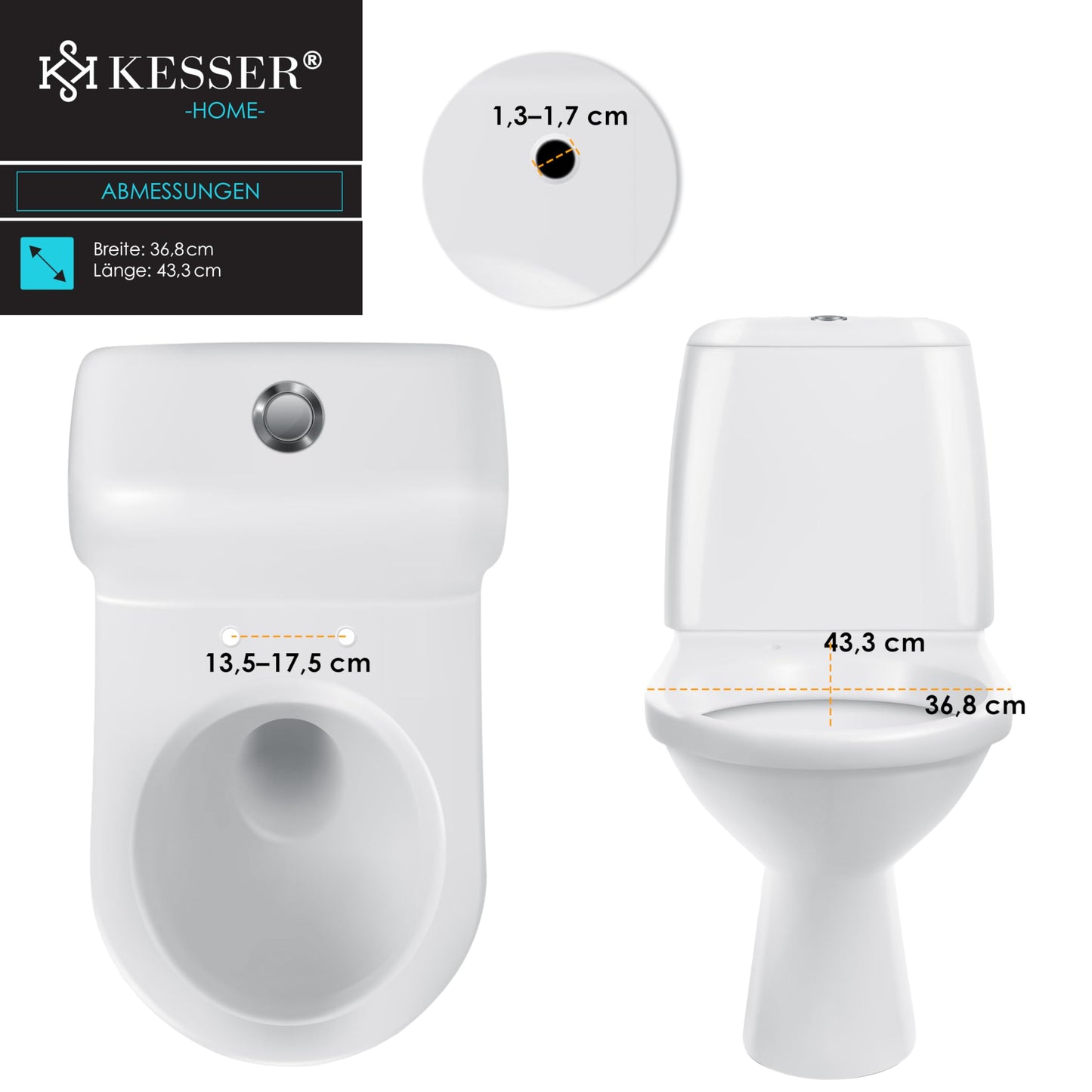 KESSER® Sedile per WC con meccanismo Soft-Close, Funzione di sgancio rapido e Soft-Close - in Duroplast con fissaggio in acciaio inox, WC Sedile a Forma di D