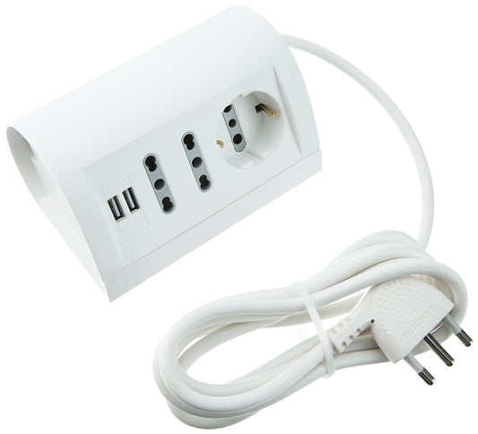 BTicino S3711DU Ciabatta Multipresa da Scrivania con Presa USB, 1.5A, Cavo da 2 m, Bianco