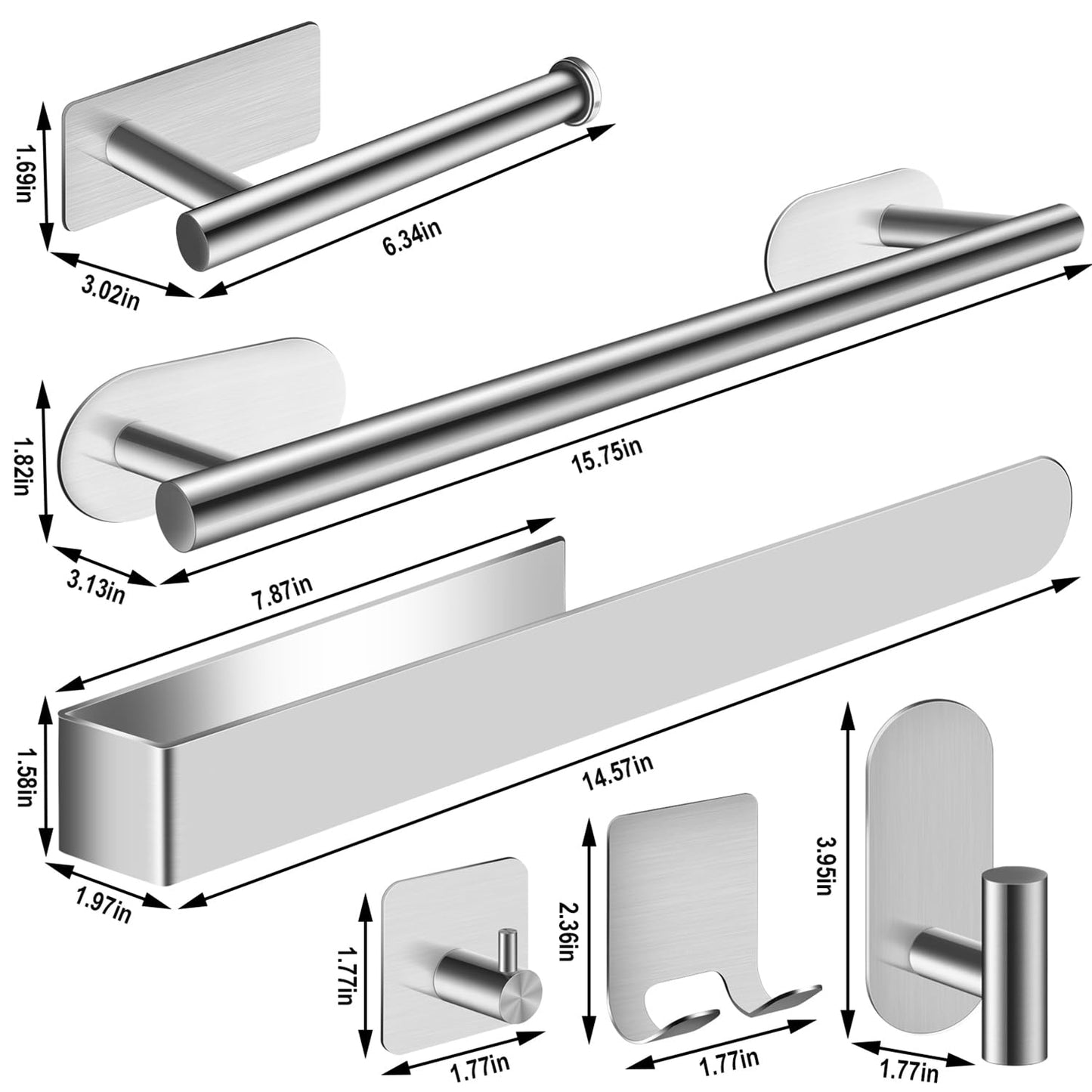 Porta Asciugamani Bagno, 9PCS Adesivo, Appendi Asciugamani in Acciaio Inox SUS304, Argento