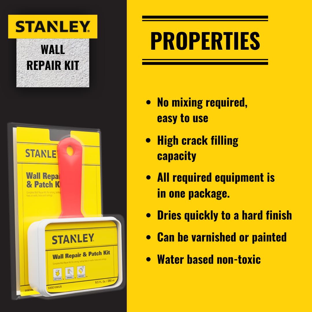 Stanley Drywall Patch Repair Kit - Complete Drywall Patch Solution for Home DIY, Includes Wall Hole Filler, Spackle Wall Repair and Putty Hole Repair - 9.5 Fl Oz. 1 Pack