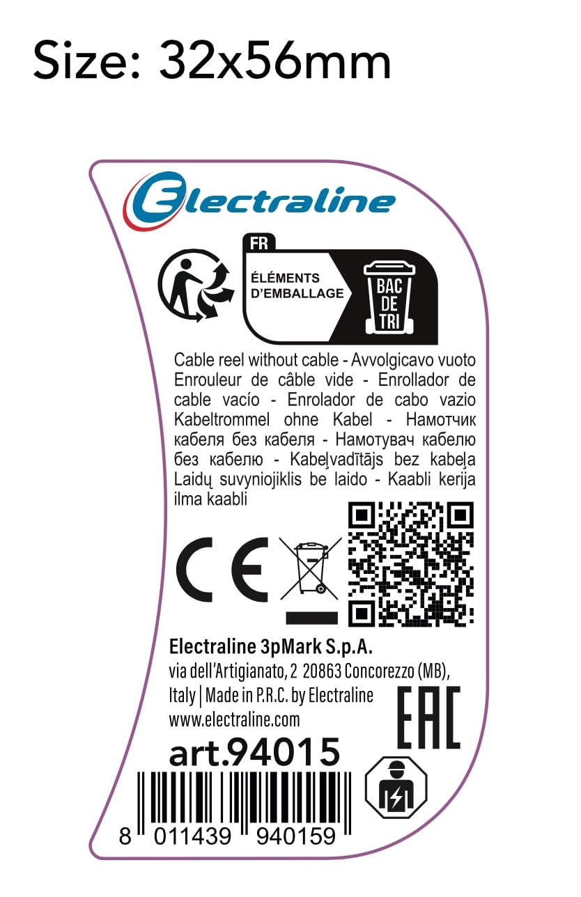 Electraline 94015 Avvolgicavo Avvolgi-Prolunghe Vuoto, Misura 50 Metri, Senza Cavo, Adatto alla Casa/Ufficio/Giardino, Nero/Verde