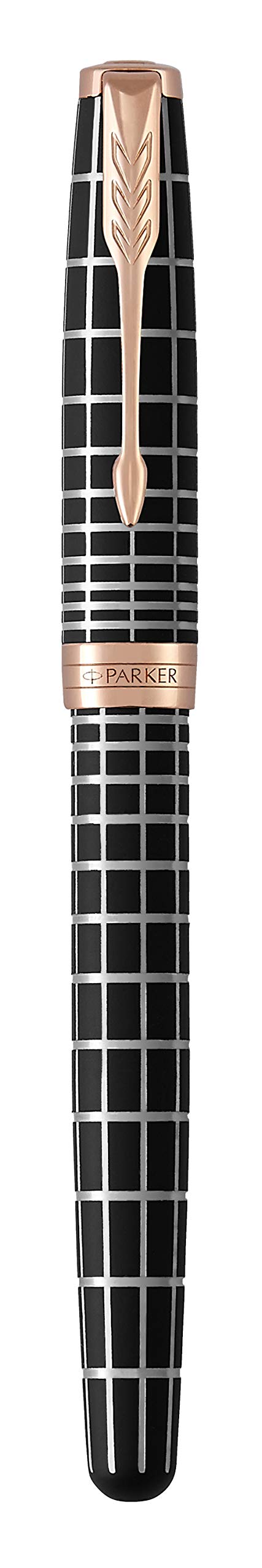 PARKER Sonnet penna stilografica, laccatura marrone con effetto gommato e finiture in oro rosa, pennino medio 18 K - Confezione regalo, brown rubber - rose gold plated trim