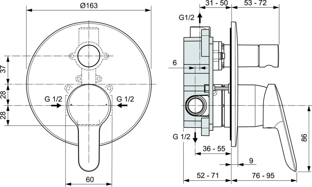 Ideal Standard - Alpha, Miscelatore monocomando ad incasso, Cromato