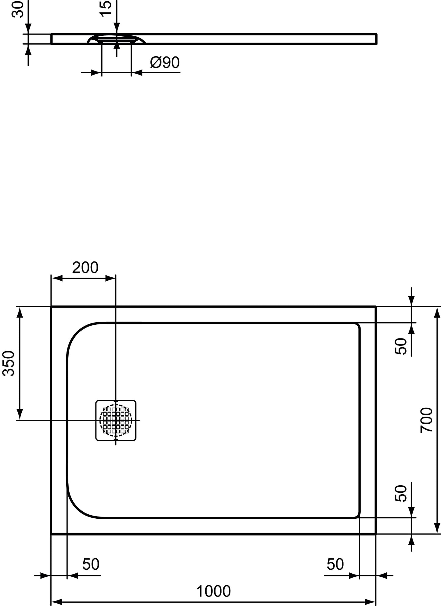 Ideal Standard - Ultra Flat S, Piatto doccia rettangolare ultrasottile 100x70 in resina, Bianco