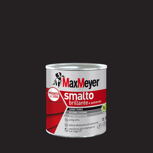 MAXMEYER Smalto a solvente per ferro e legno brillante NERO R9005 0,750 L