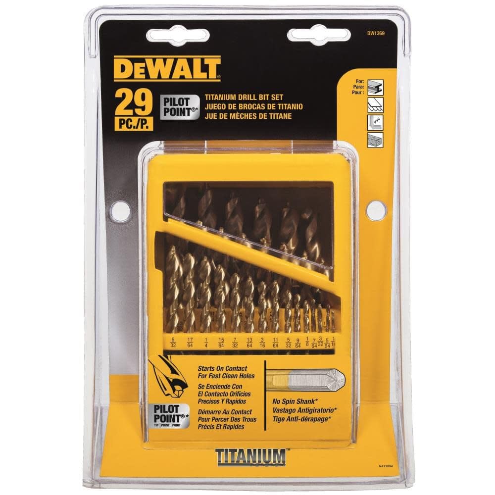 Dewalt DW1369 - Set di punte per trapano in titanio con punta pilota, 29 pezzi