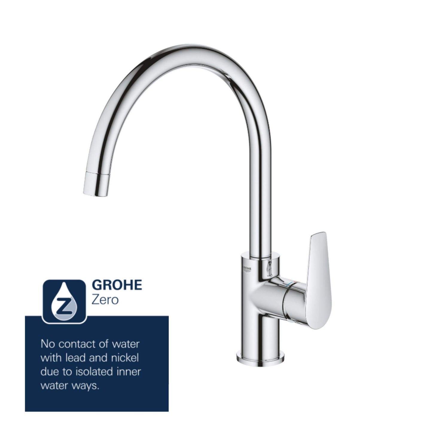 GROHE BauEdge – Miscelatore da cucina monocomando (installazione monoblocco, bocca alta, area di rotazione 360˚, cartuccia in ceramica da 28 mm), dimensioni 332 mm, cromato, 31367001