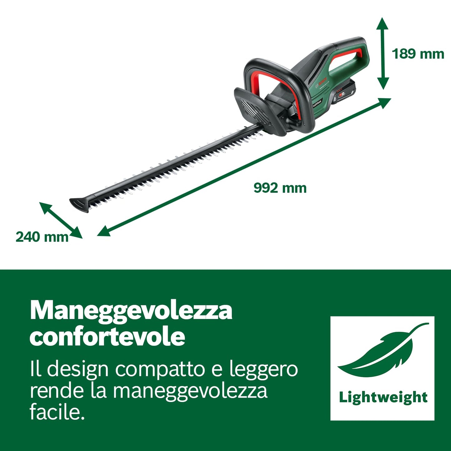 Bosch Home and Garden Tagliasiepi a batteria UniversalHedgeCut 18V-50 (1 da 2,5 Ah, sistema 18 Volt, lunghezza lama 50 cm, in confezione di cartone)