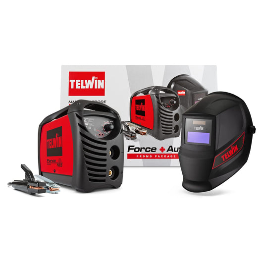 Telwin Force 165 Saldatrice Inverter Ad Elettrodo Con Maschera Automatica E Accessori Di Saldatura, 230 V, 4,23 Kg, Nero Rosso