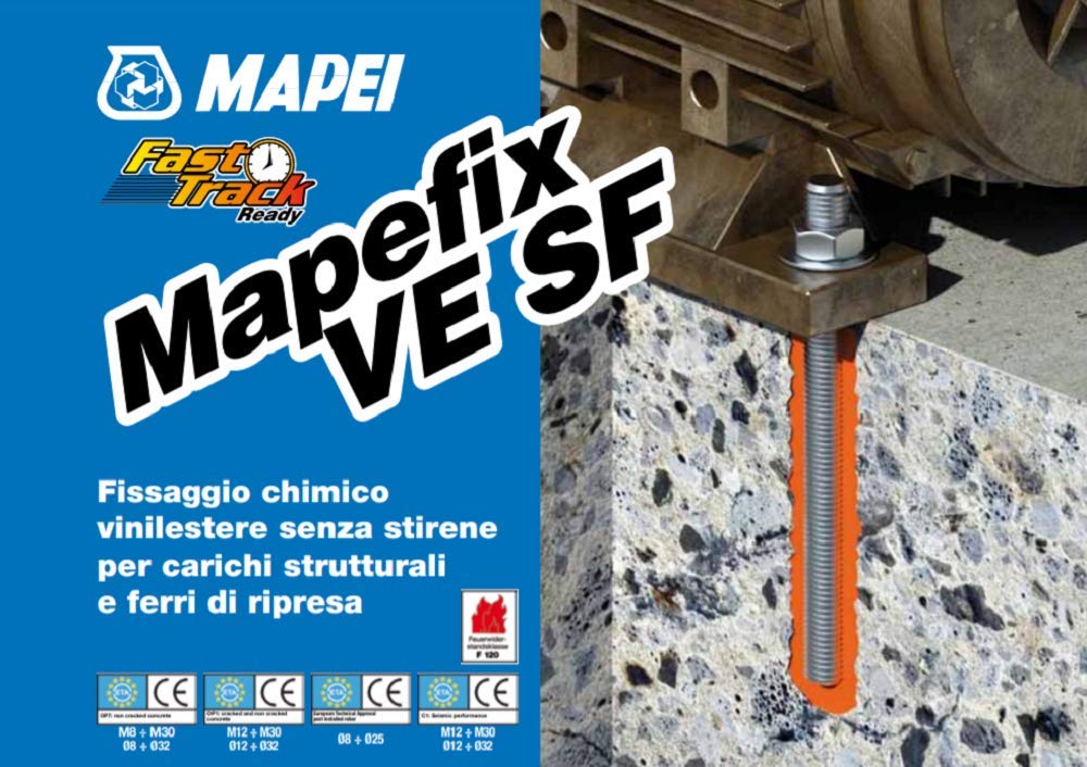 Mapefix VE SF da 300 ml - Fissaggio chimico a base di resina vinilestere ibrida senza stirene per carichi strutturali. Certificato per barre filettate, ferri di ripresa, carichi sismici C1.