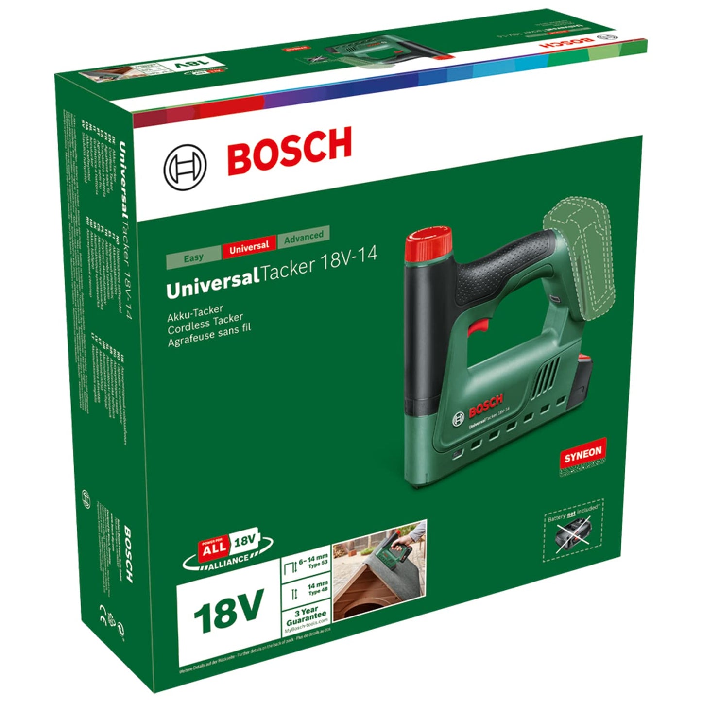 Bosch Chiodatrice/Graffatrice a batteria UniversalTacker 18V-14 (Graffatura in Legno Tenero e Duro; per Graffe e Chiodi; Erogazione dal Basso; 18 Volt System; 1000 Graffe a Filo Fine; Senza Batteria)