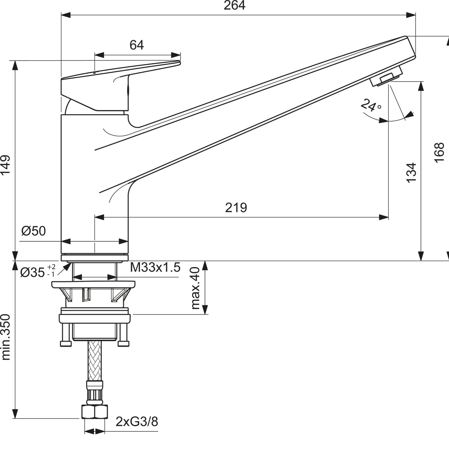 Ideal Standard - Ceraplan Miscelatore Monocomando da appoggio su lavello con bocca di erogazione bassa orientabile (h 134mm)