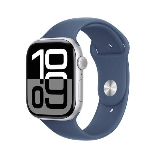 Apple Watch Series 10 GPS + Cellular 46mm Boîtier en Aluminium Argent avec Bracelet Sport Denim S M