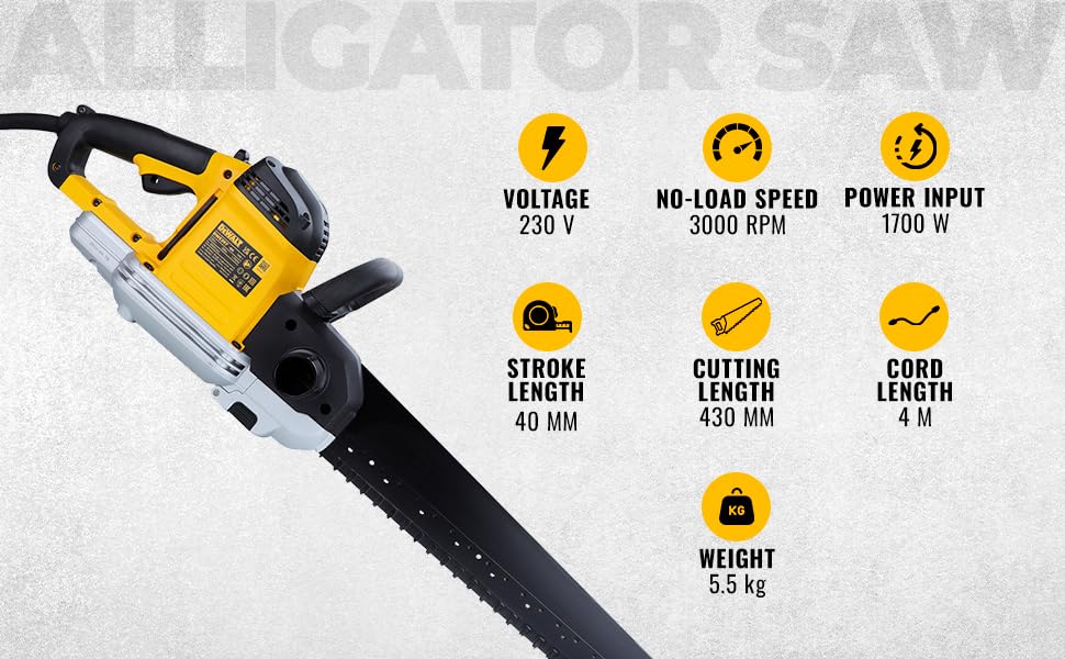 DEWALT sega ALLIGATOR 1700W Lama Poroton Classe 12, DWE397-QS