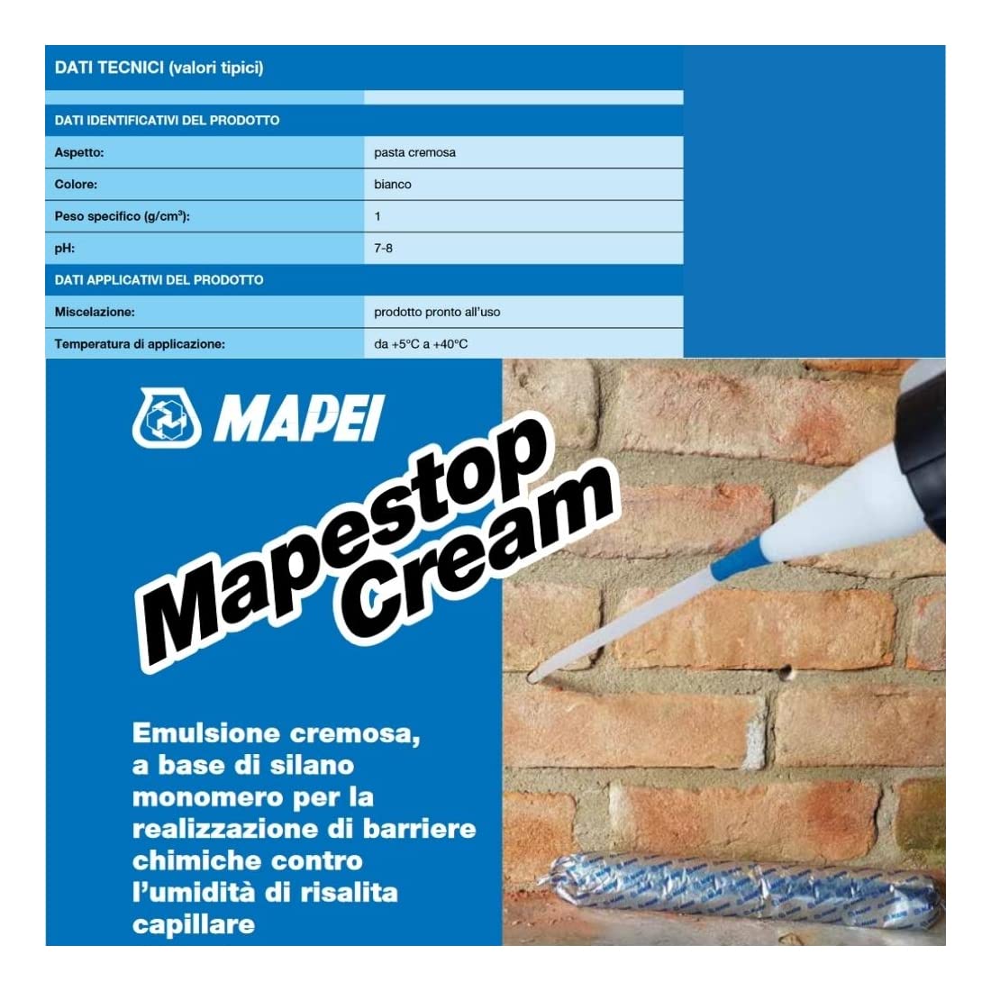 Mapestop Cream Mapei barriera chimica contro umidità in salsicciotto da 600ml