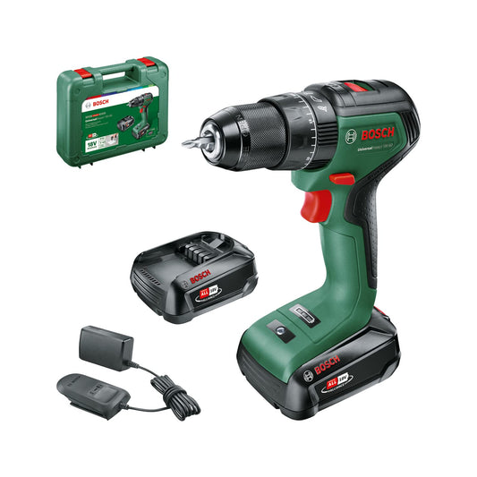 Bosch Trapano con percussione a batteria UniversalImpact 18V-60 (2 batterie da 2,0 Ah, sistema 18 Volt, in valigetta