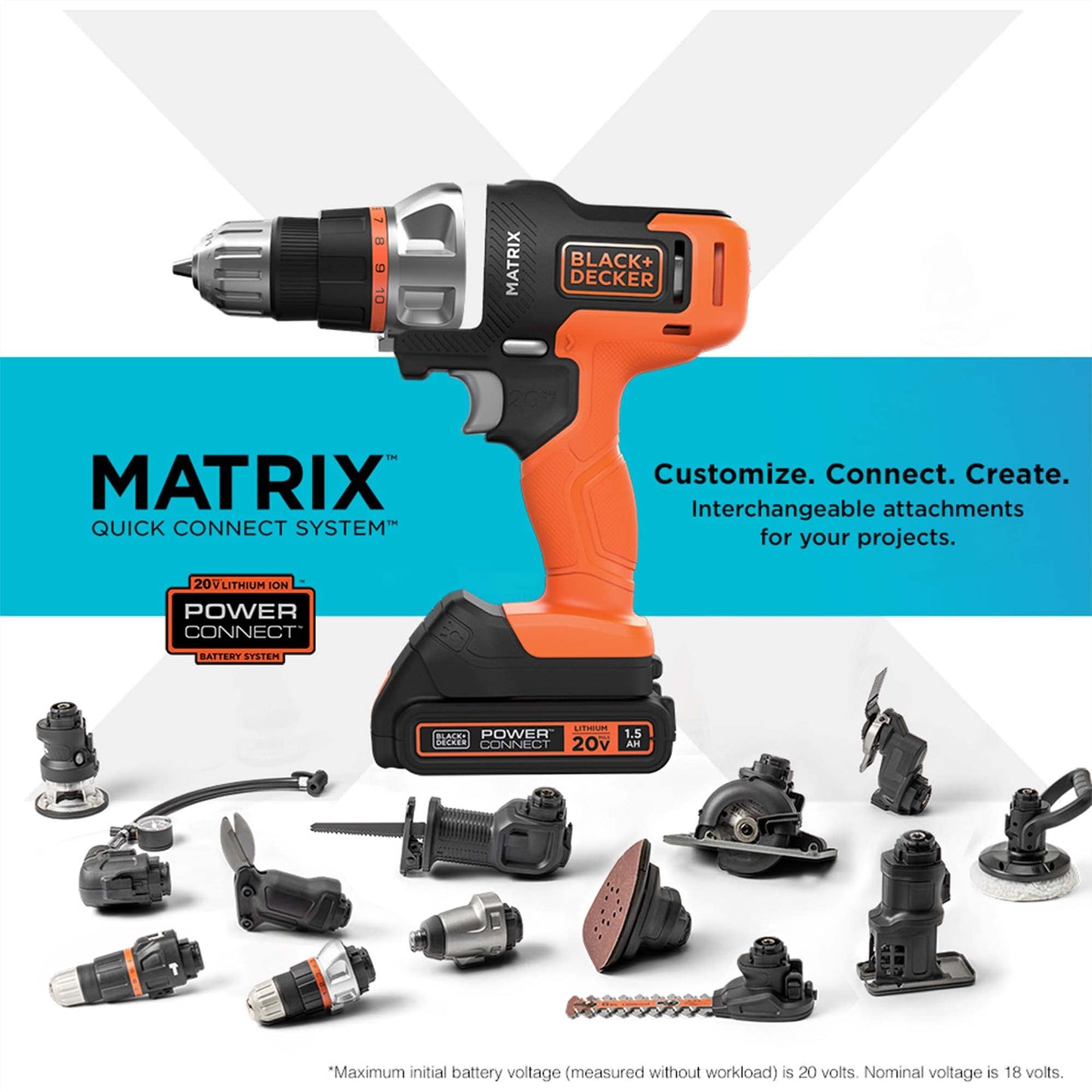 BLACK+DECKER MATRIX 20 V MAX Kit di utensili elettrici, include trapano wireless, 12 accessori e custodia di immagazzinaggio (BDCDMT1212KITC1)