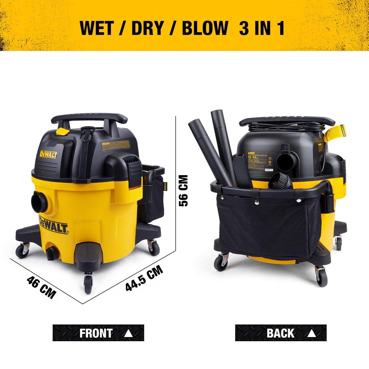 DeWALT EUDXV34P Aspirapolvere a Umido e Secco da 34 l, Poliestere, Giallo