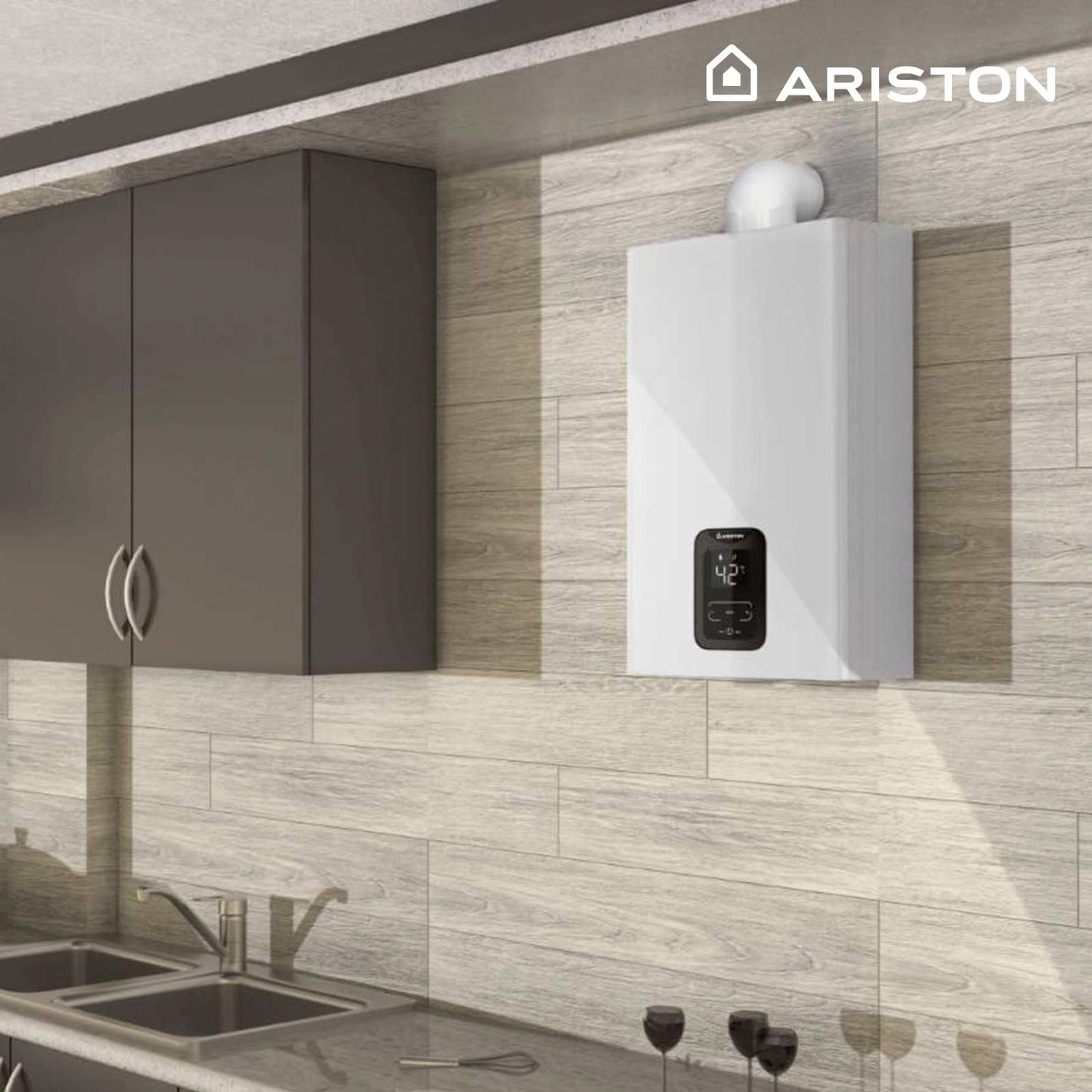 Ariston Next Evo X - Scaldabagno 11L/min Basso Consumo Riscaldatore Gas Naturale Impermeabile e Termostatico Tecnologia Low Nox, 16.5x34.5x65 cm Fabbricato per l'installazione in Spagna