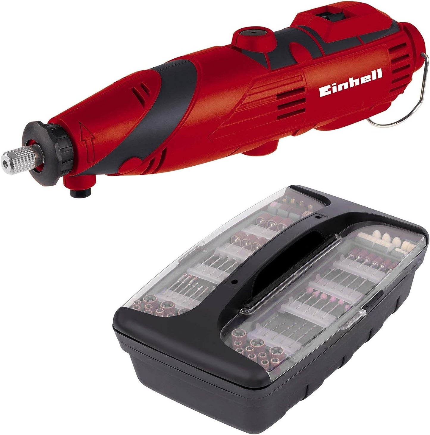 Einhell TC-MG 135 E Smerigliatrice a stelo (tensione 230 V, potenza 135 W, giri min. 10000 - 35000, incl. 189 accessori, albero flessibile, braccio di sostegno, valigetta)