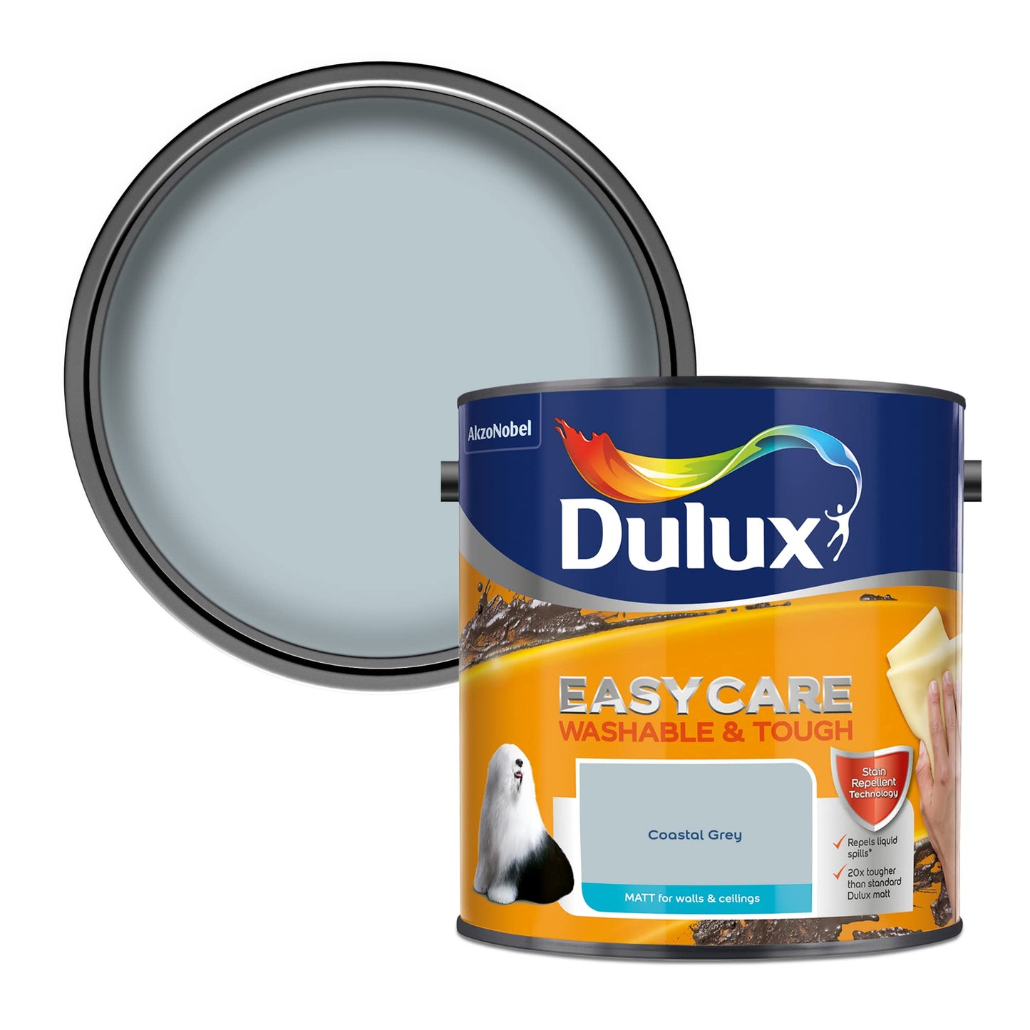 Dulux Vernice a emulsione opaca, facile da pulire, lavabile e resistente, 2,5 l, colore: grigio costiera