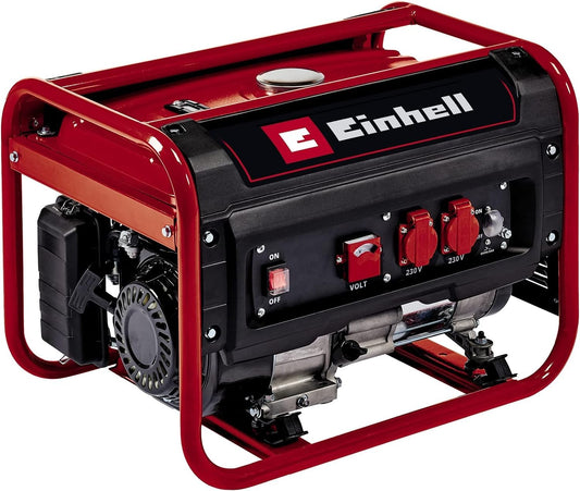 Einhell Generatore (Benzina) TC-PG 25/1/E5 (Pot. Continua 2.100 W, Corr. Nominale 9.1 A a 230V, Max. 2.400 W, Motore 4 Tempi a Basse Emissioni, 2x Prese da 230 V Incl. Voltometro, Serbatoio da 15 l)