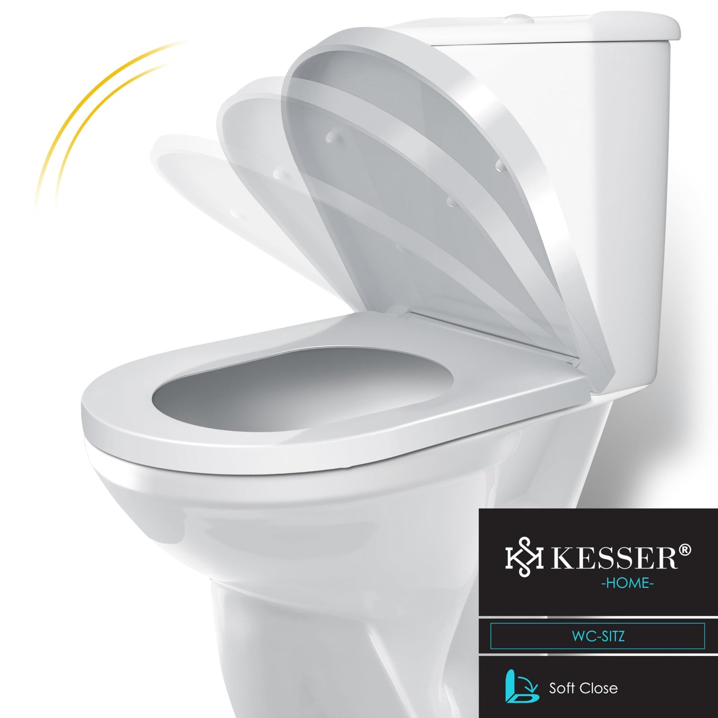 KESSER® Sedile per WC con meccanismo Soft-Close, Funzione di sgancio rapido e Soft-Close - in Duroplast con fissaggio in acciaio inox, WC Sedile a Forma di D