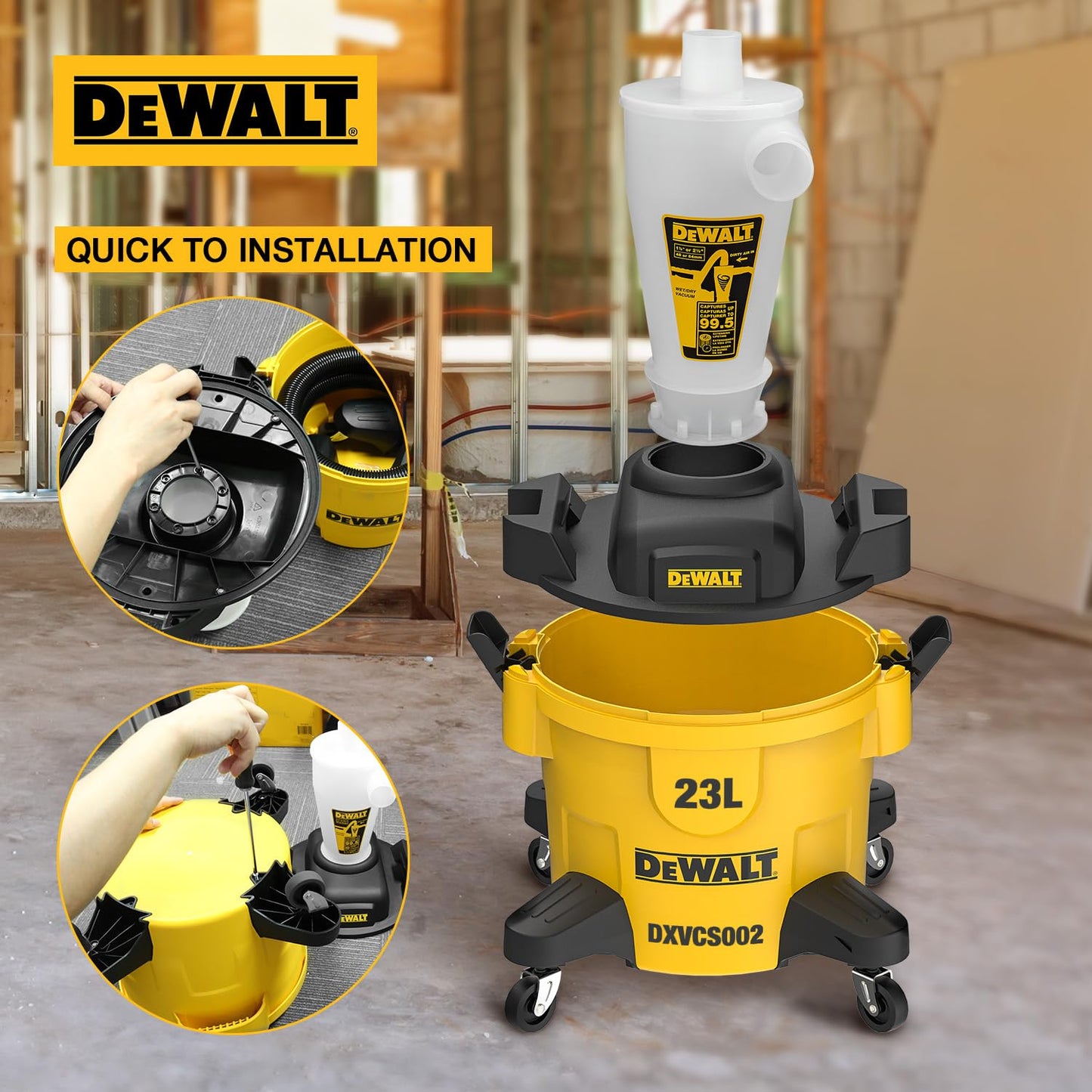 DEWALT DXVCS002 - Filtro per aspirapolvere a ciclone, con serbatoio antipolvere da 23 l