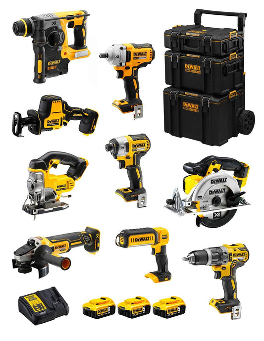 DeWALT Kit DWK900 (DCD796 + DCH273 + DCG405 + DCF887 + DCF894 + DCS331 + DCS391 + DCS369 + DCL050 + 3 Batterie 5,0 Ah + Caricabatterie + Caddy 3en1)