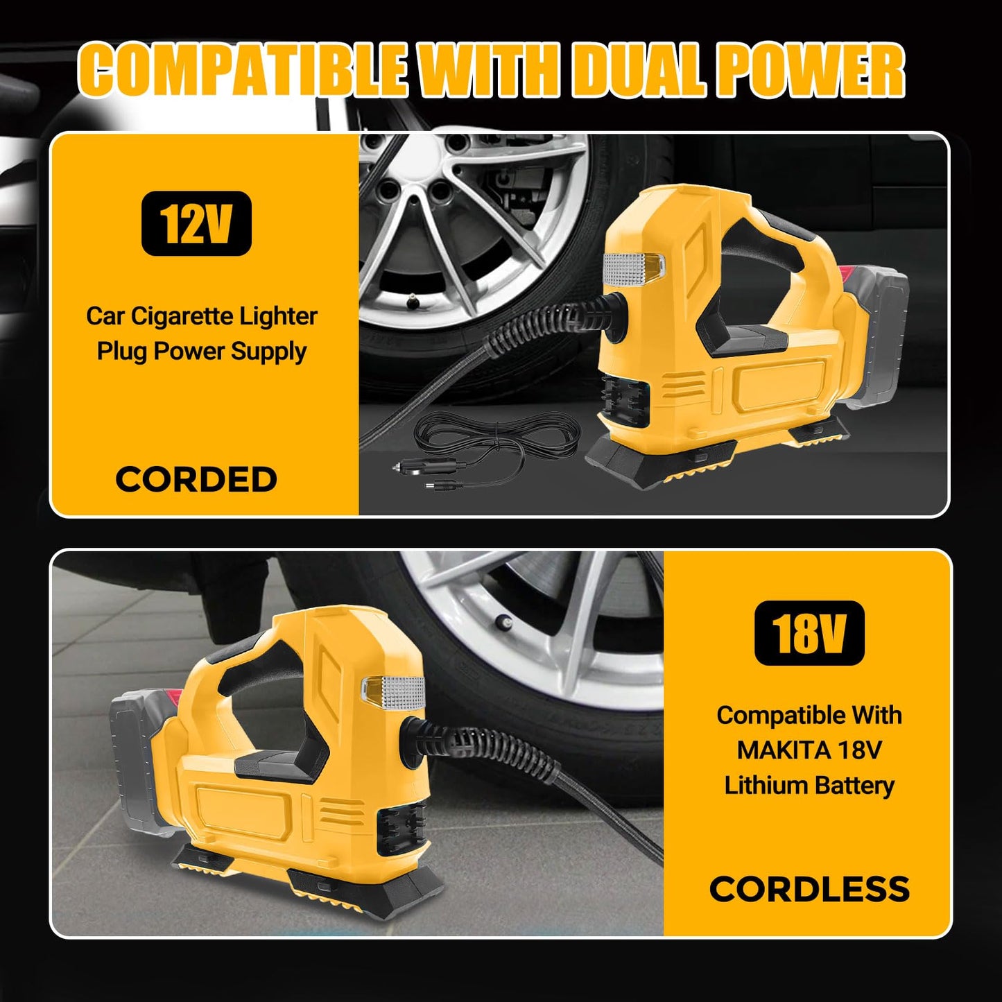 Compressore per Dewalt 20 V batteria(senza batteria, senza caricatore), portatile, con manometro digitale, compressore d'aria elettrico per auto, moto, biciclette, palloni sportivi