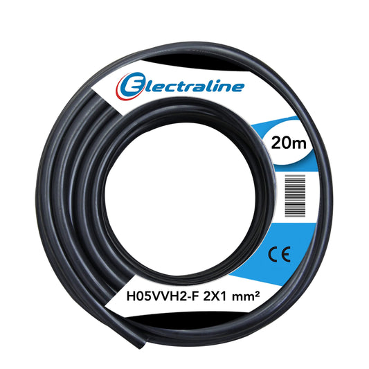 Electraline 10984 H05VVH2-F Cavo, Sezione 2x1 mm, Lunghezza 20 m, Nero